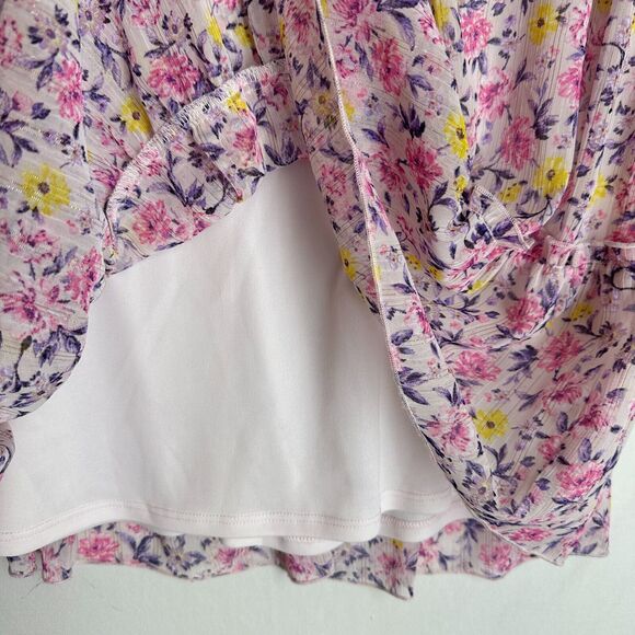 NWT Allison and Kelly Purple Pink Floral Mini Tier Dress Short Sleeve V- Neck L - Picture 6 of 13